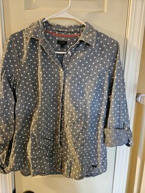 Talbots Polka Dot Chambray Button-Up Shirt - Blue & White